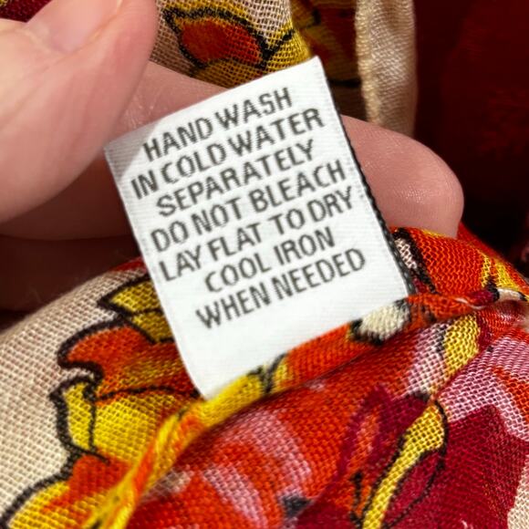 Beachy Boho floral scarf wrap shawl lightweight fringed orange yellow floral - Picture 5 of 6